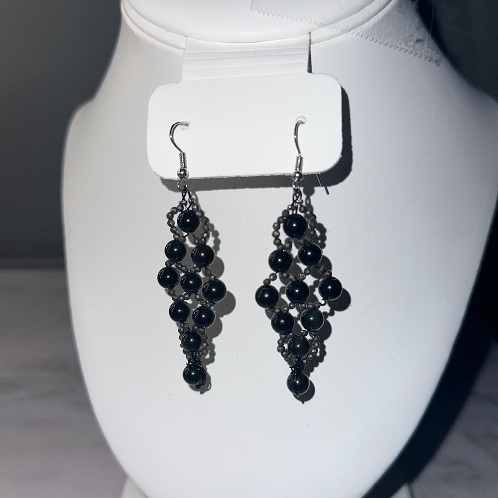 Handmade Earrings with black Obsidian beads